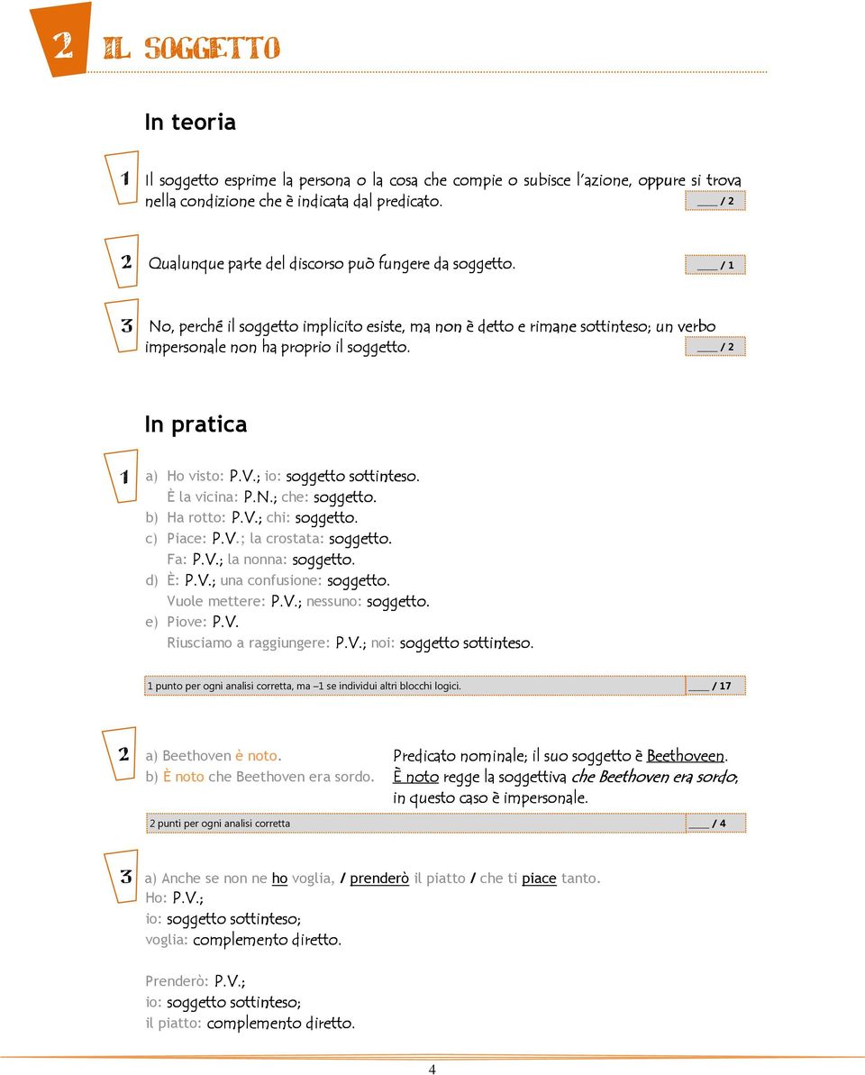 / In pratica a) Ho visto: P.V.; io: soggetto sottinteso. È la vicina: P.N.; che: soggetto. b) Ha rotto: P.V.; chi: soggetto. c) Piace: P.V.; la crostata: soggetto. Fa: P.V.; la nonna: soggetto. to.