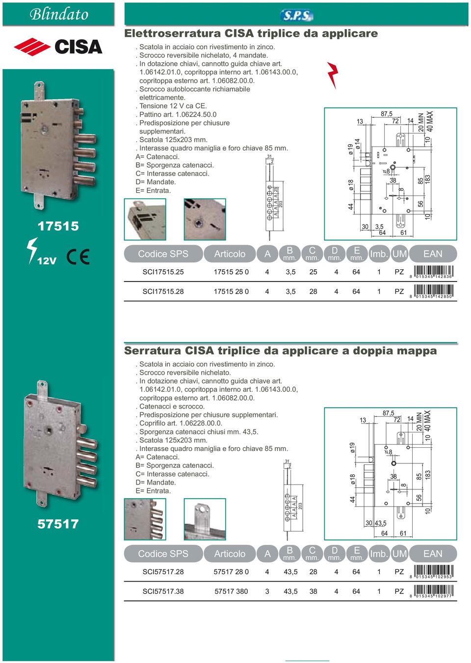 . Scatola 125x203. Interasse quadro maniglia e foro chiave 5 = atenacci. 31 2 25 203 D 13 ø 14 ø 19 ø 1 44 30 7,5 72 3,5 64 3 SI17515.