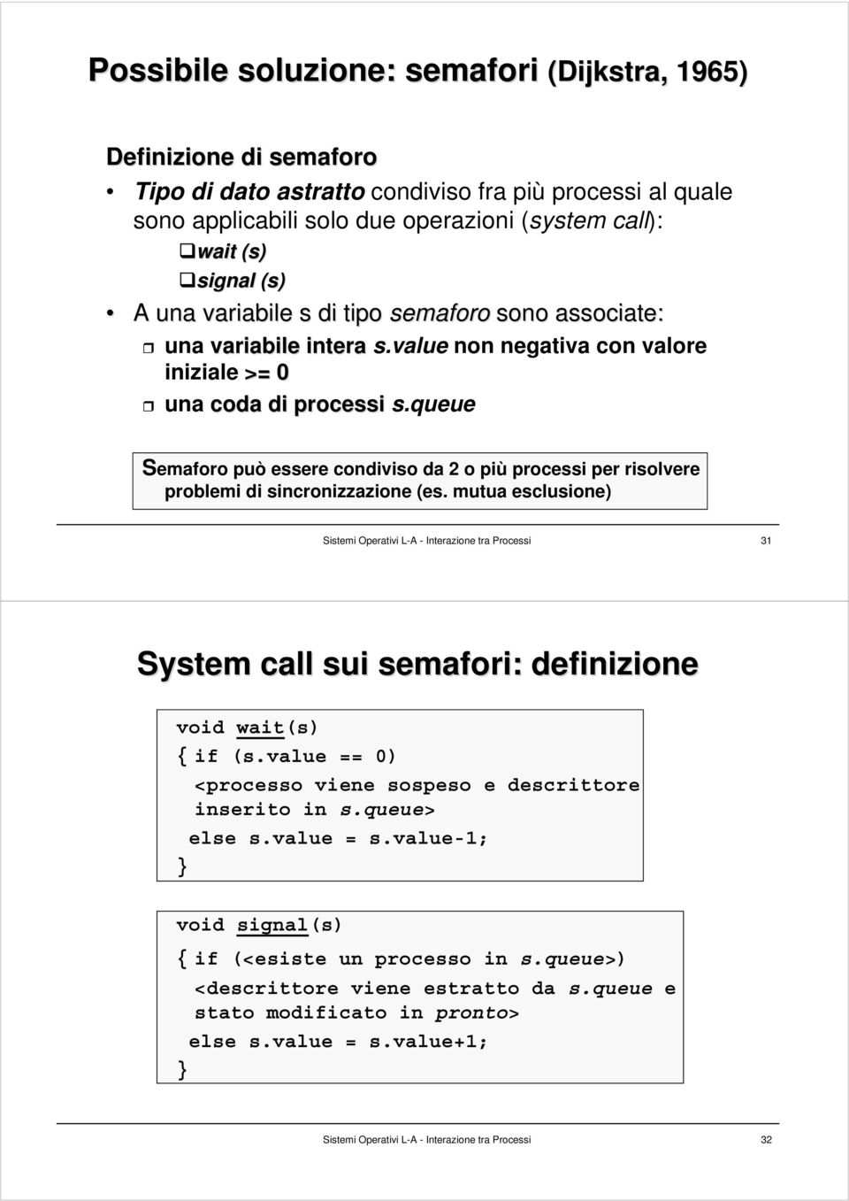 queue Semaforo può essere condiviso da 2 o più processi per risolvere problemi di sincronizzazione (es.