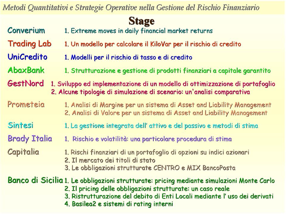 Sviluppo ed implementazione di un modello di ottimizzazione di portafoglio 2. Alcune tipologie di simulazione di scenario: un'analisi comparativa 1.