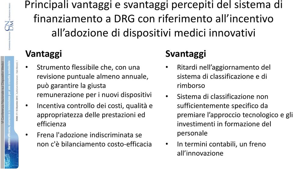 delle prestazioni ed efficienza Frena l'adozione indiscriminata se non c'è bilanciamento costo-efficacia Svantaggi Ritardi nell aggiornamento del sistema di classificazione e di