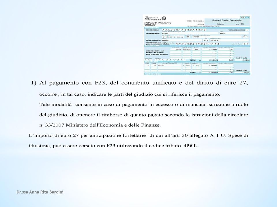 Tale modalità consente in caso di pagamento in eccesso o di mancata iscrizione a ruolo del giudizio, di ottenere il rimborso di quanto