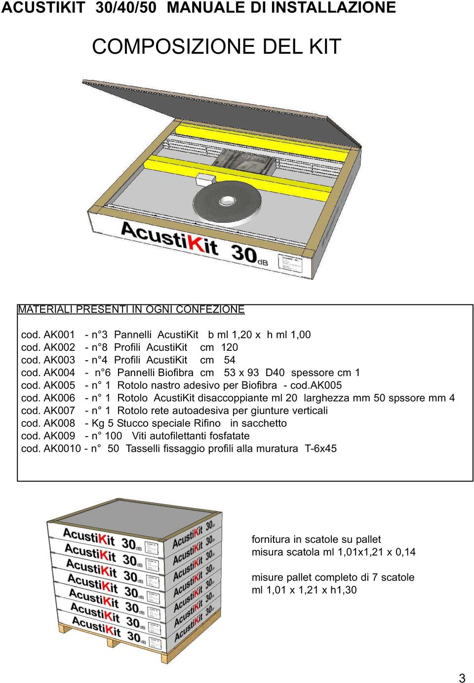 AK006 - n 1 Rotolo AcustiKit disaccoppiante ml 20 larghezza mm 50 spssore mm 4 cod. AK007 - n 1 Rotolo rete autoadesiva per giunture verticali cod.