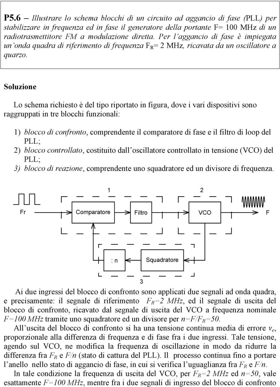 o schema richiesto è del tipo riportato in figura, dove i vari dispositivi sono raggruppati in tre blocchi funzionali: ) blocco di confronto, comprendente il comparatore di fase e il filtro di loop