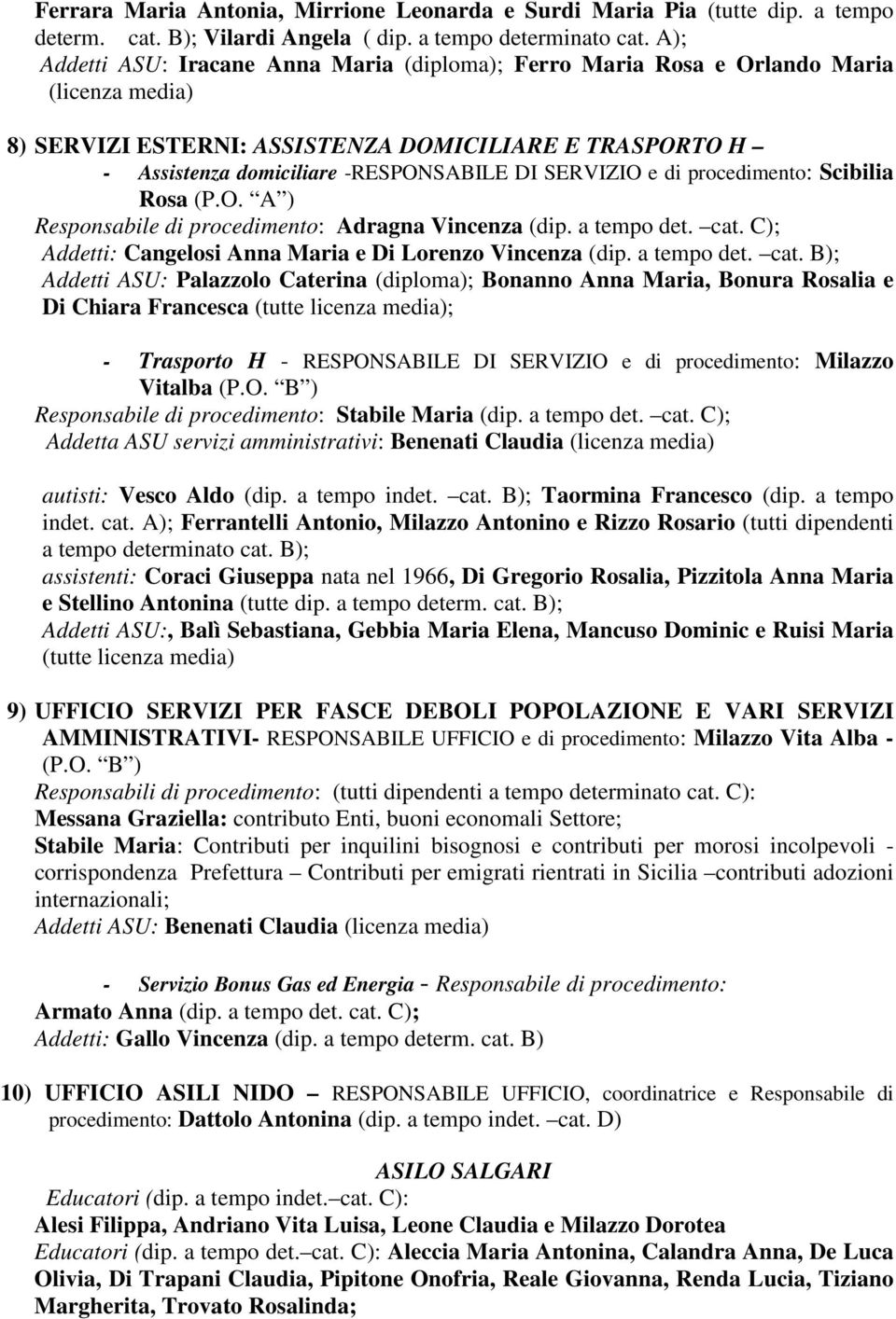 SERVIZIO e di procedimento: Scibilia Rosa (P.O. A ) Responsabile di procedimento: Adragna Vincenza (dip. a tempo det. cat.