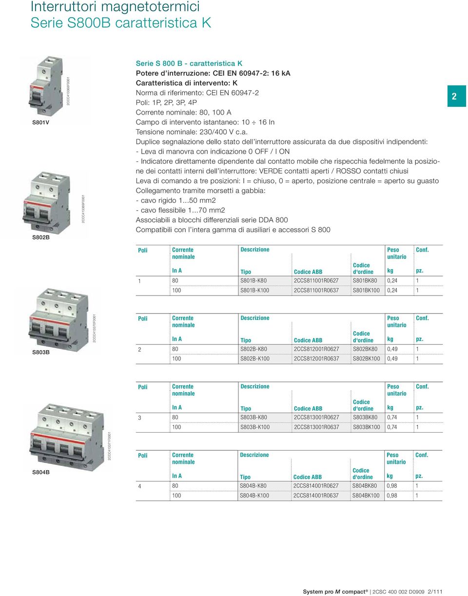 di riferimento: CEI EN 60947- : 1P, P, 3P, 4P : 80, 100 A Cam