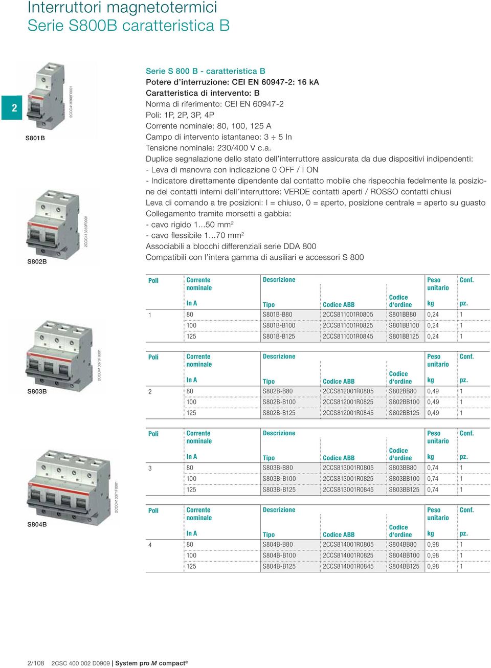 di riferimento: CEI EN 60947- : 1P, P, 3P, 4P : 80, 100, 15 A Cam