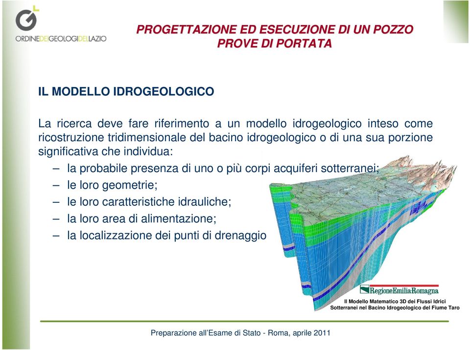 o più corpi acquiferi sotterranei; le loro geometrie; le loro caratteristiche idrauliche; la loro area di alimentazione;