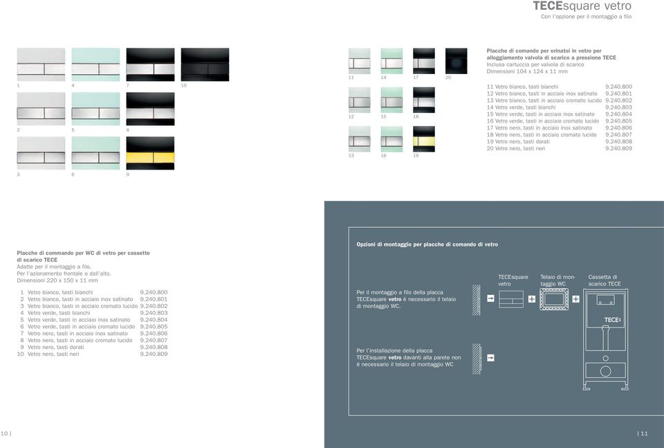 240.802 14 Vetro verde, tasti bianchi 9.240.803 15 Vetro verde, tasti in acciaio inox satinato 9.240.804 16 Vetro verde, tasti in acciaio cromato lucido 9.240.805 17 Vetro nero, tasti in acciaio inox satinato 9.