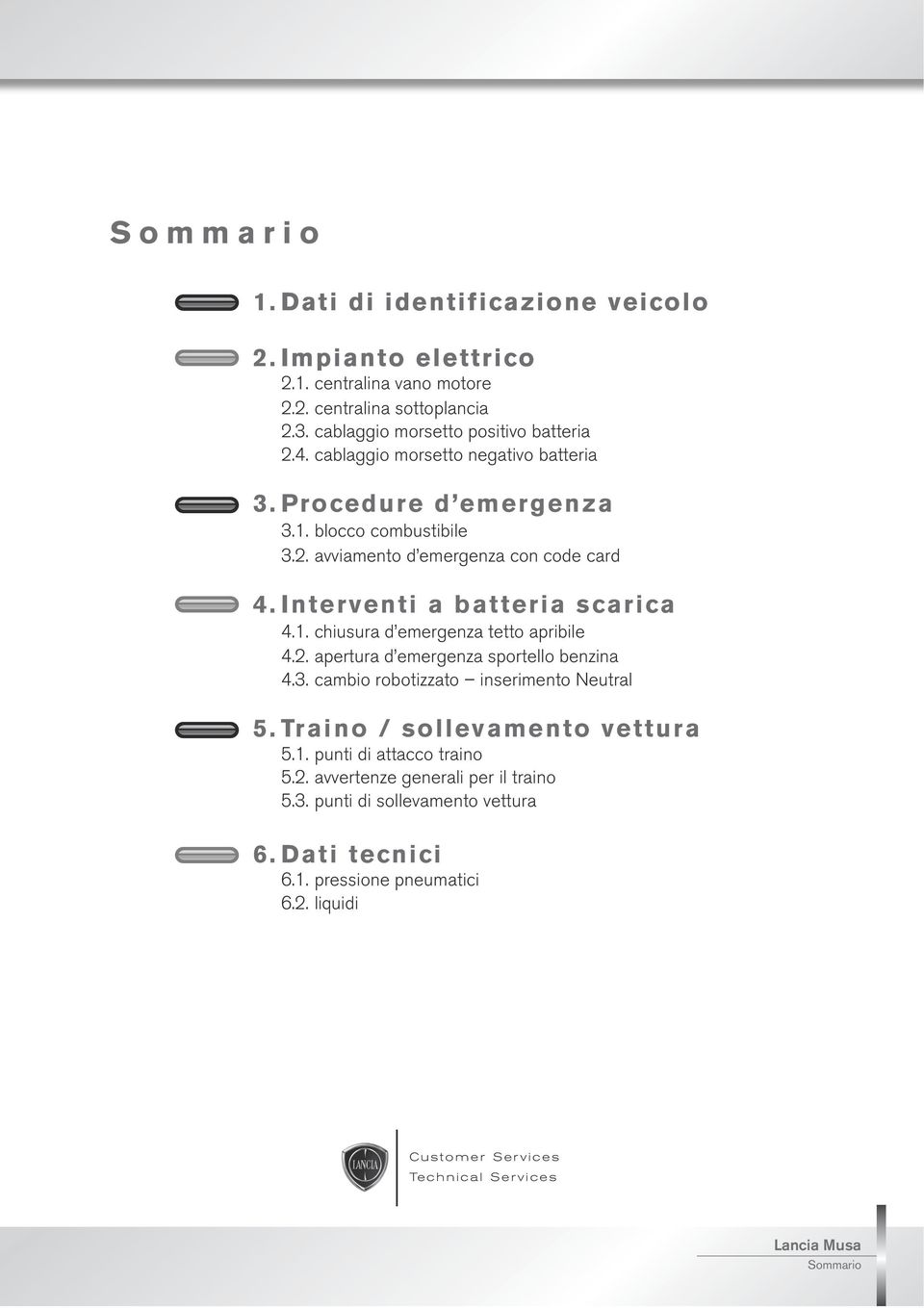 Interventi a batteria scarica 4.1. chiusura d emergenza tetto apribile 4.2. apertura d emergenza sportello benzina 4.3. cambio robotizzato inserimento Neutral 5. 5.1. punti di attacco traino 5.