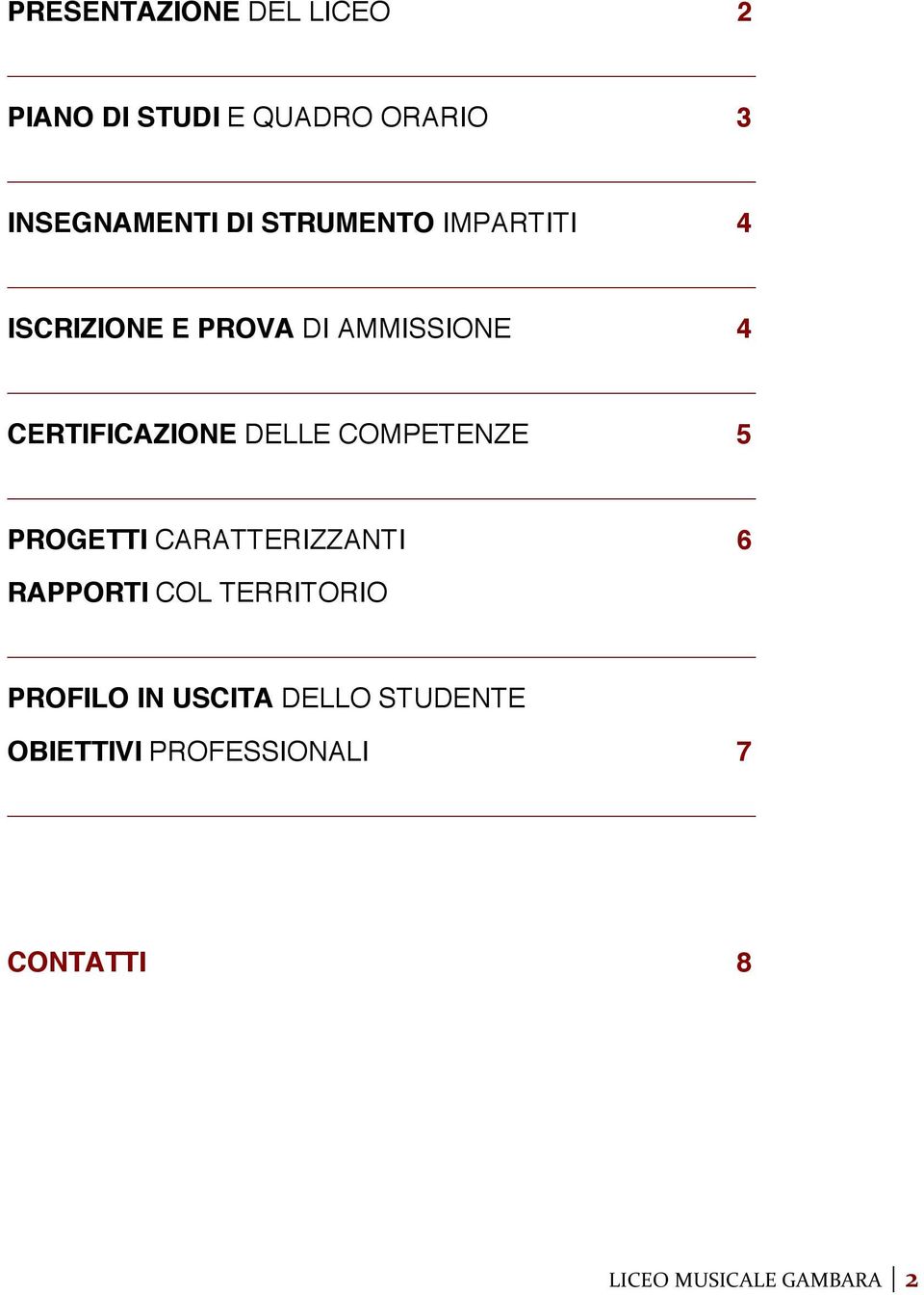 COMPETENZE 5 PROGETTI CARATTERIZZANTI 6 RAPPORTI COL TERRITORIO PROFILO IN