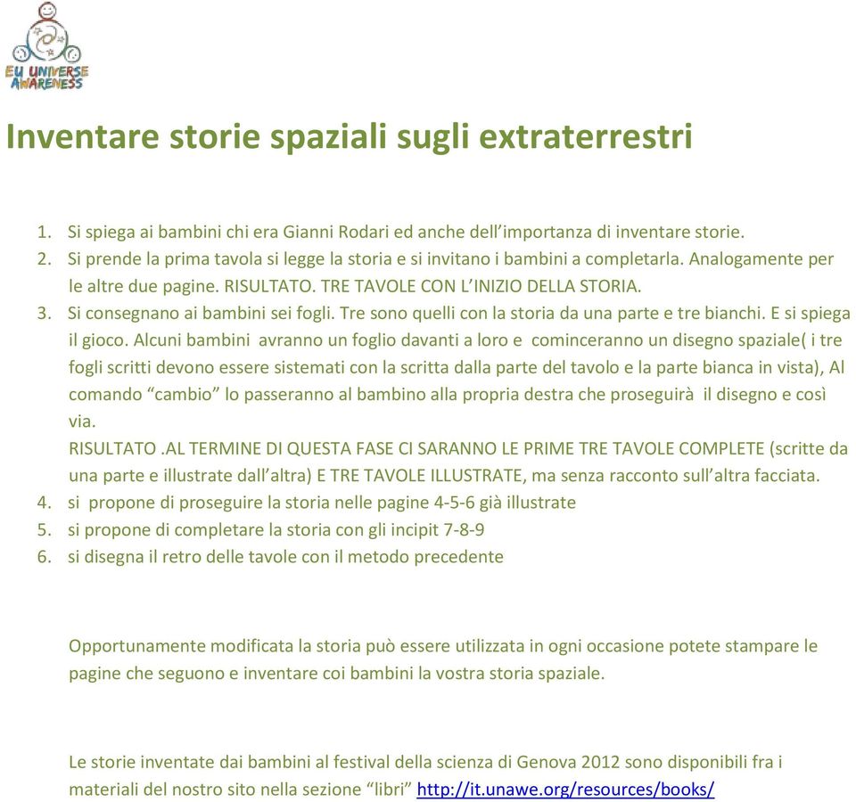 Si consegnano ai bambini sei fogli. Tre sono quelli con la storia da una parte e tre bianchi. E si spiega il gioco.