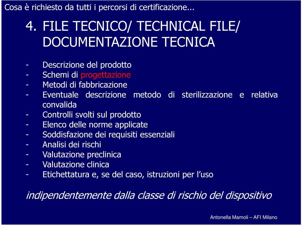 Eventuale descrizione metodo di sterilizzazione e relativa convalida - Controlli svolti sul prodotto - Elenco delle norme applicate -