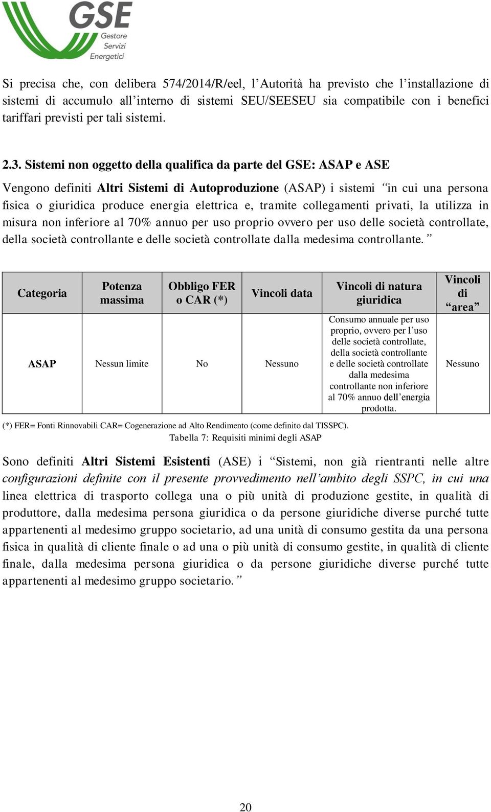 Sistemi non oggetto della qualifica da parte del GSE: ASAP e ASE Vengono definiti Altri Sistemi di Autoproduzione (ASAP) i sistemi in cui una persona fisica o giuridica produce energia elettrica e,