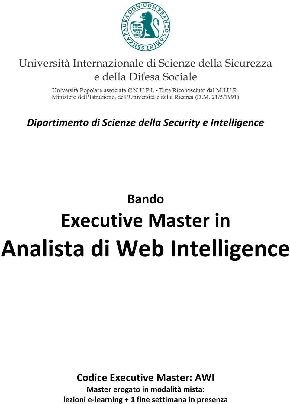 Codice Executive Master: AWI Master erogato in modalità