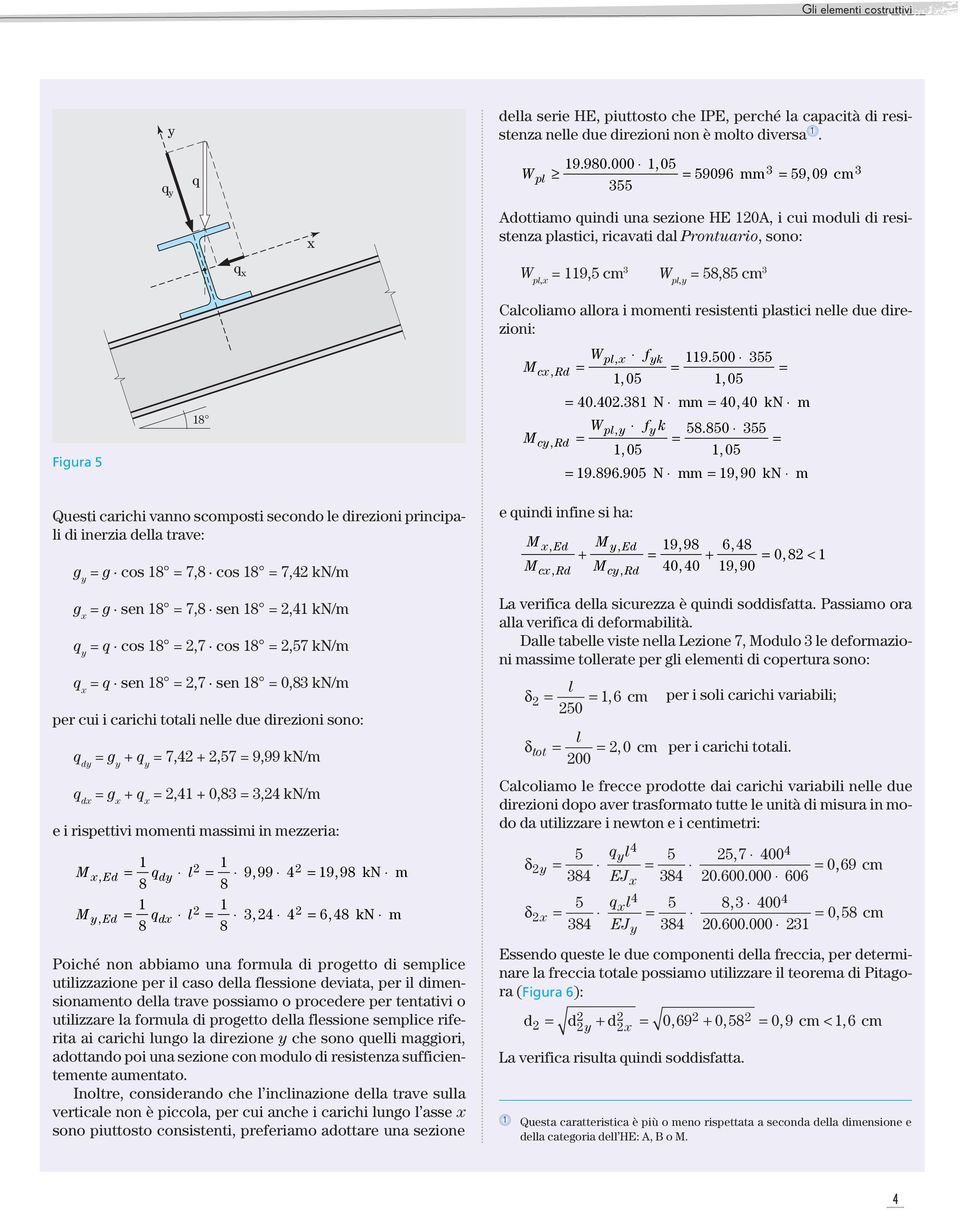 Figura 5 18 Calcoliamo allora i momenti resistenti plastici nelle due direzioni: M cx,rd = W pl,x f yk 119.500 355 = = 1,05 1,05 = 40.402.381 N mm = 40,40 kn m M cy,rd = W pl,y f y k 58.