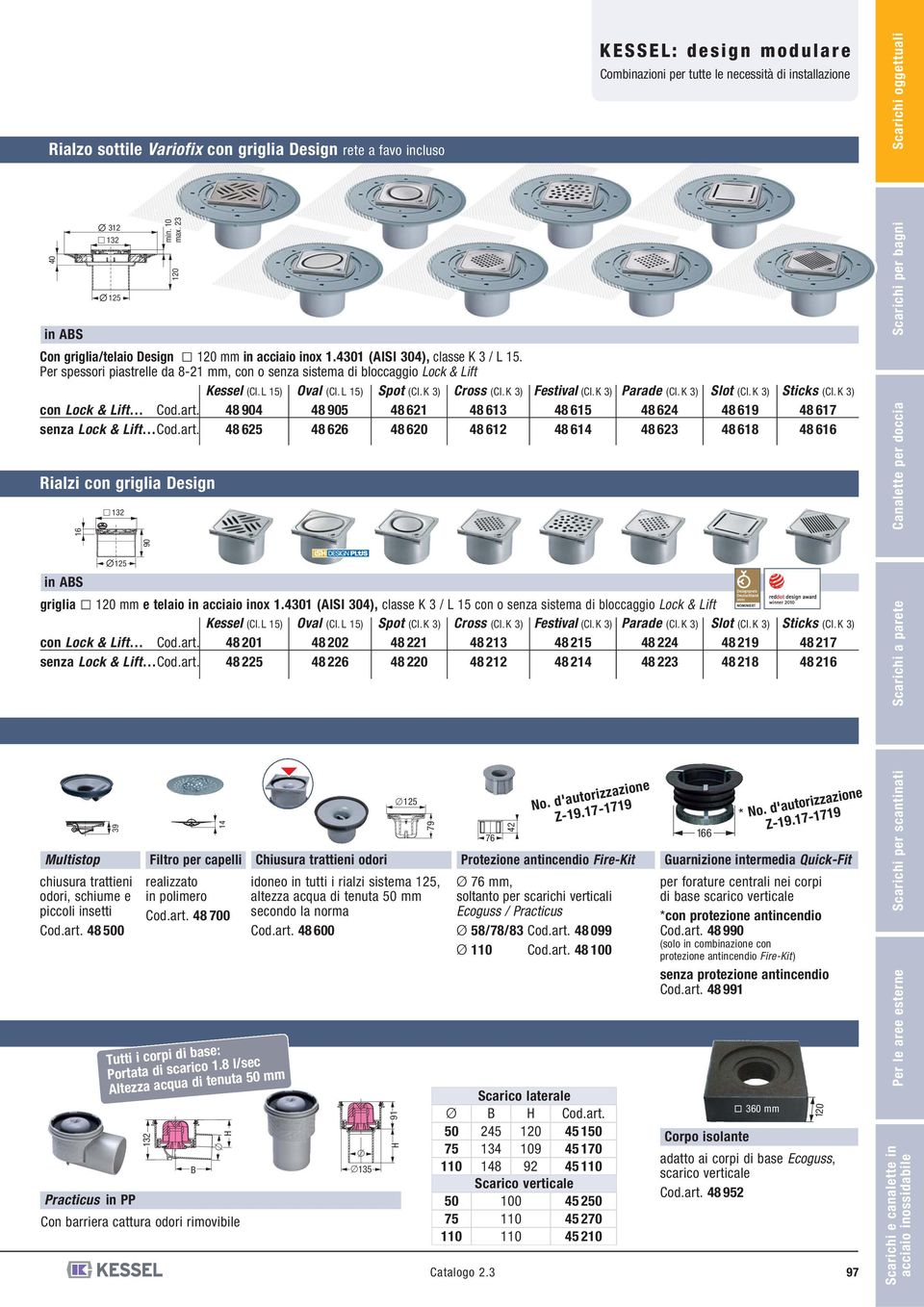 art. 48 904 48 905 48 621 48 613 senza Lock & Lift Cod.art. 48 625 48 626 48 620 48 612 Rialzi con griglia Design min. 10 max. 23 Festival (Cl.K 3) 48 615 48 614 Parade (Cl.
