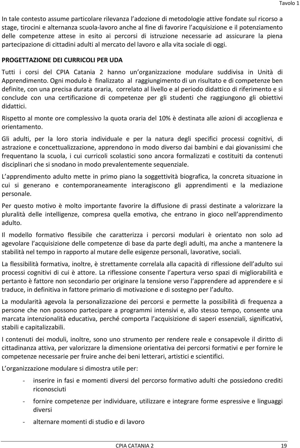 PROGETTAZIONE DEI CURRICOLI PER UDA Tutti i corsi del CPIA Catania 2 hanno un organizzazione modulare suddivisa in Unità di Apprendimento.