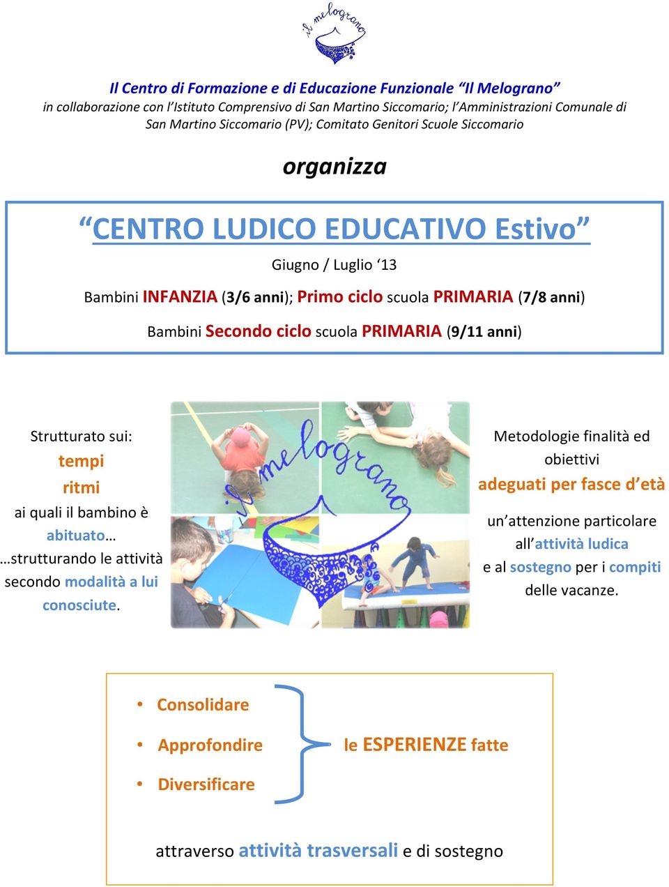 PRIMARIA (9/11 anni) Strutturato sui: tempi ritmi ai quali il bambino è abituato strutturando le attività secondo modalità a lui conosciute.