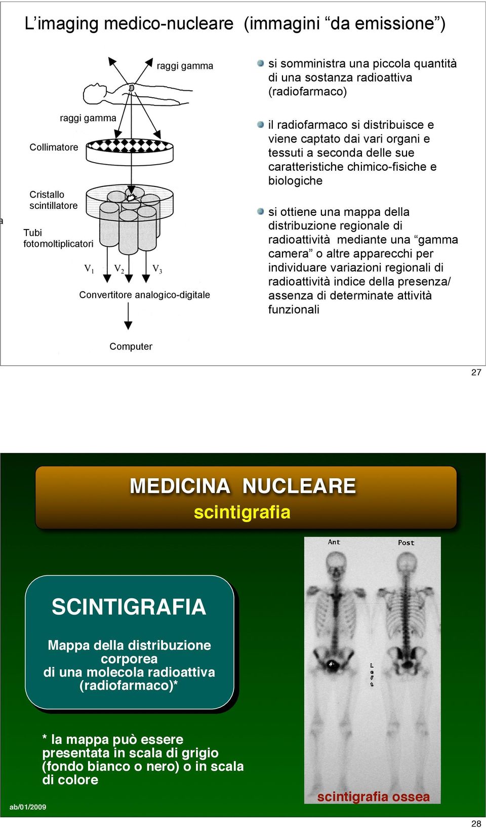 si ottiene una mappa della distribuzione regionale di radioattività mediante una gamma camera o altre apparecchi per individuare variazioni regionali di radioattività indice della presenza/ assenza