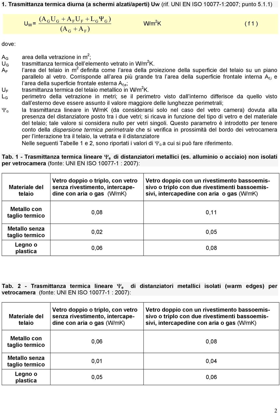 Corrisponde all area più grande tra l area della superficie frontale interna A f,i e l area della superficie frontale esterna A f,e ; trasmittanza termica del telaio metallico in.