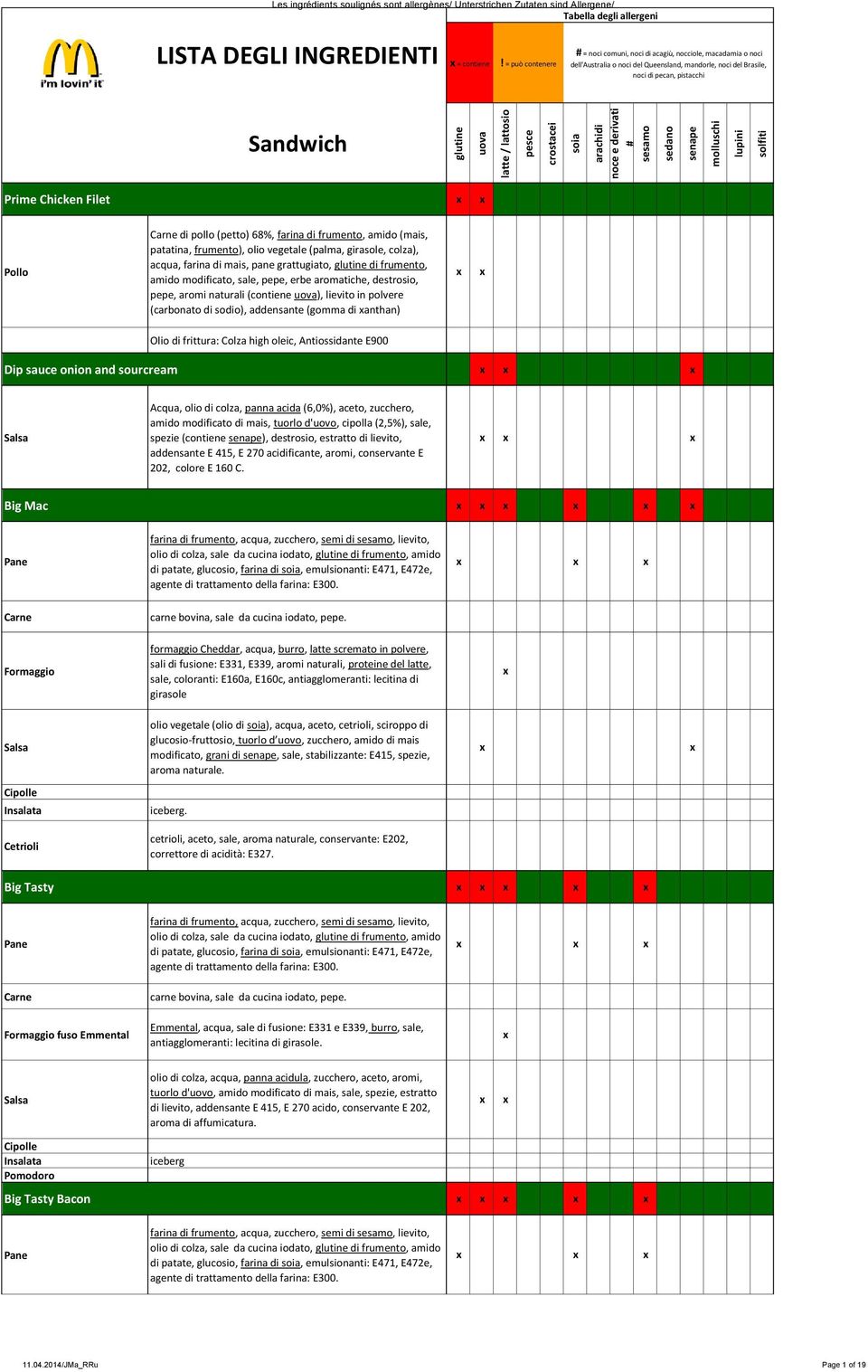 modificato, sale, pepe, erbe aromatiche, destrosio, pepe, aromi naturali (contiene uova), lievito in polvere (carbonato di sodio), addensante (gomma di anthan) Olio di frittura: Colza high oleic,