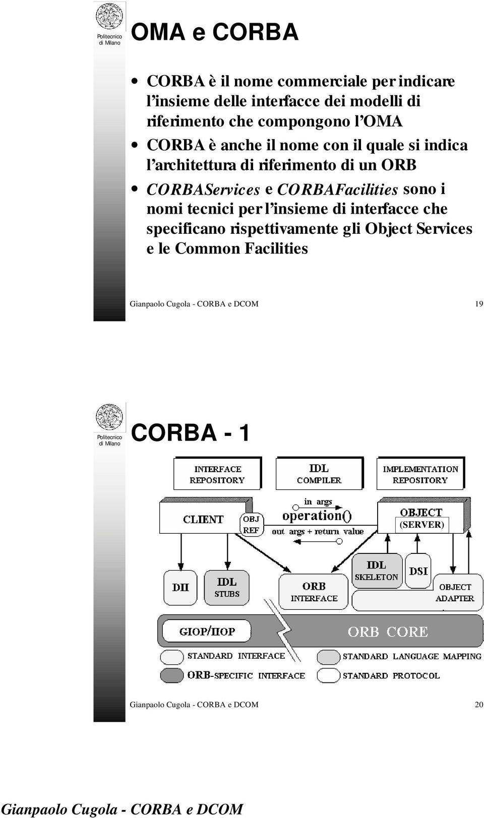 riferimento di un ORB CORBAServices e CORBAFacilities sono i nomi tecnici per l insieme di