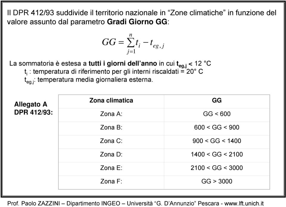 riferimento per gli interni riscaldati = 20 C t eg,j : temperatura media giornaliera esterna.
