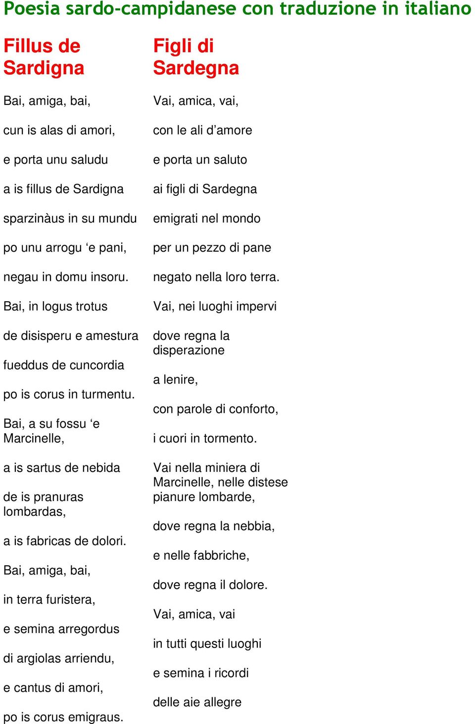 Poesie Di Natale In Sardo.Poesia Sardo Campidanese Con Traduzione In Italiano Fillus De Sardigna Pdf Free Download
