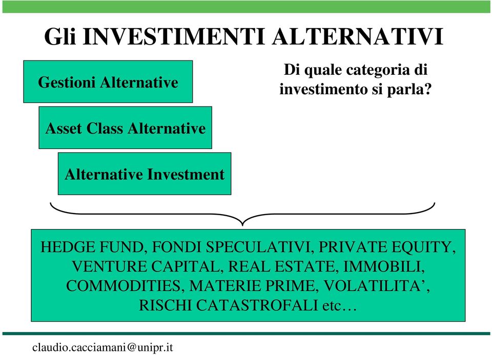 Alternative Investment HEDGE FUND, FONDI SPECULATIVI, PRIVATE EQUITY,