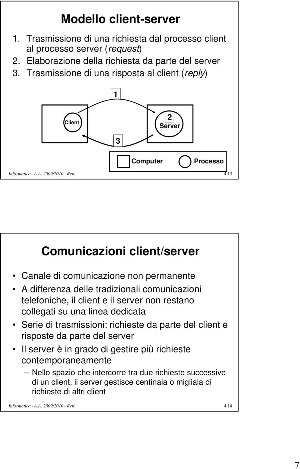 13 Comunicazioni client/server Canale di comunicazione non permanente A differenza delle tradizionali comunicazioni telefoniche, il client e il server non restano collegati su una