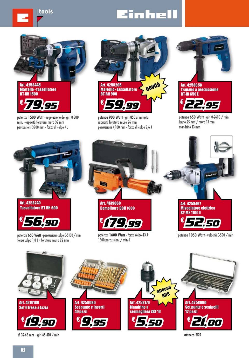 4258658 Trapano a percussione BT-ID 650 E 22,95 potenza 650 Watt - giri 0-2600 / min legno 25 mm / muro 13 mm mandrino 13 mm Art.