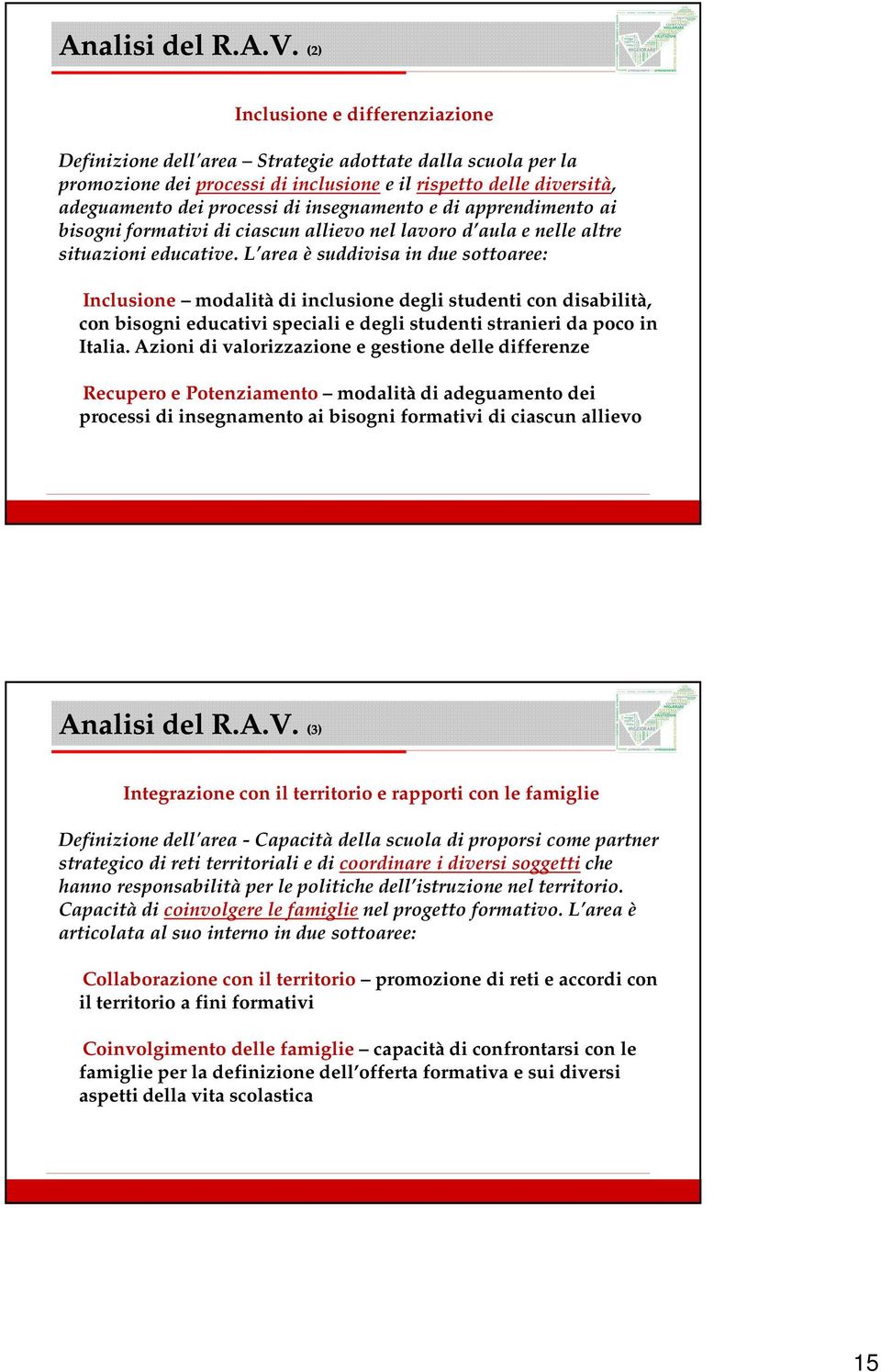 insegnamento e di apprendimento ai bisogni formativi di ciascun allievo nel lavoro d aula e nelle altre situazioni educative.