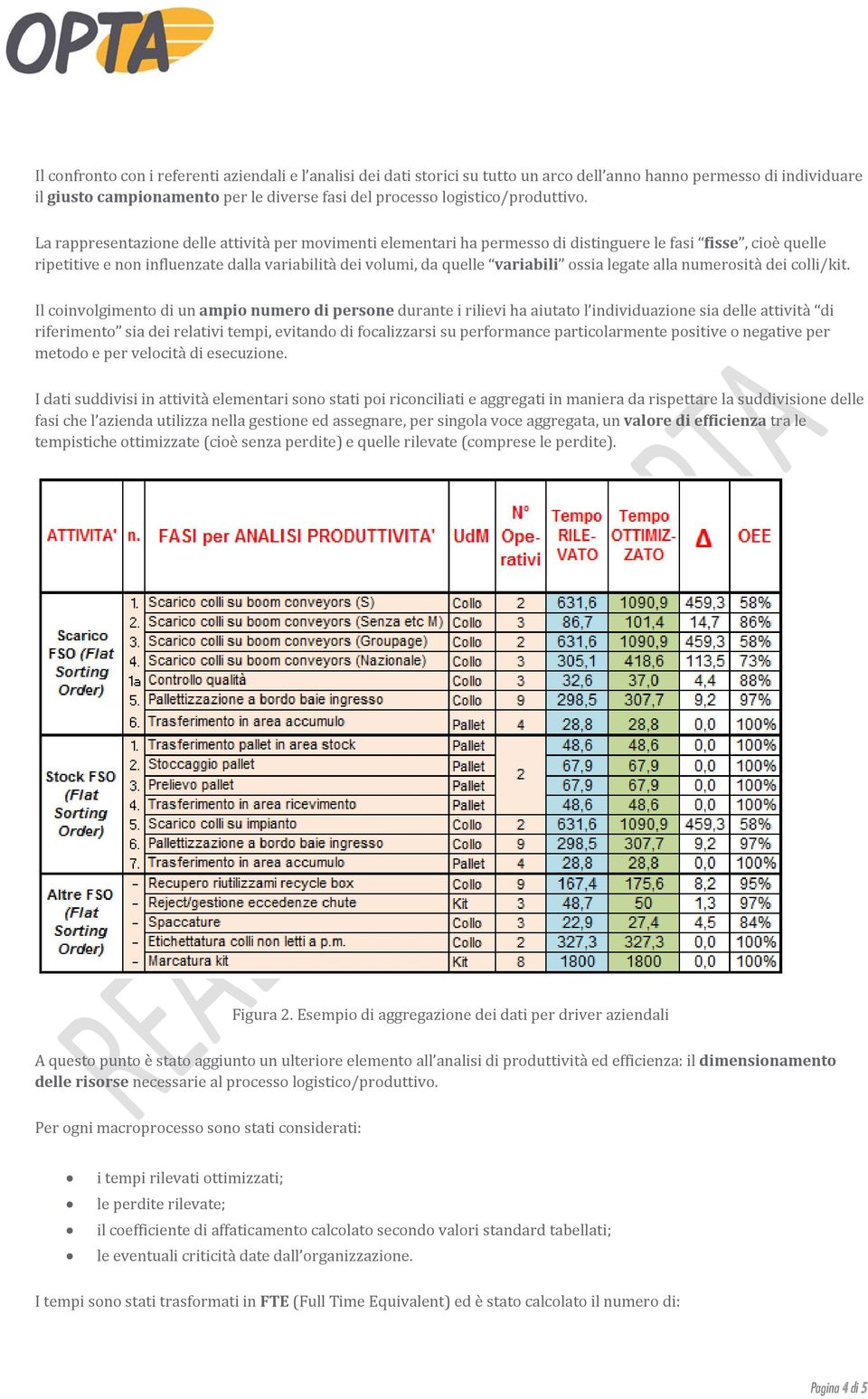 La rappresentazione delle attività per movimenti elementari ha permesso di distinguere le fasi fisse, cioè quelle ripetitive e non influenzate dalla variabilità dei volumi, da quelle variabili ossia