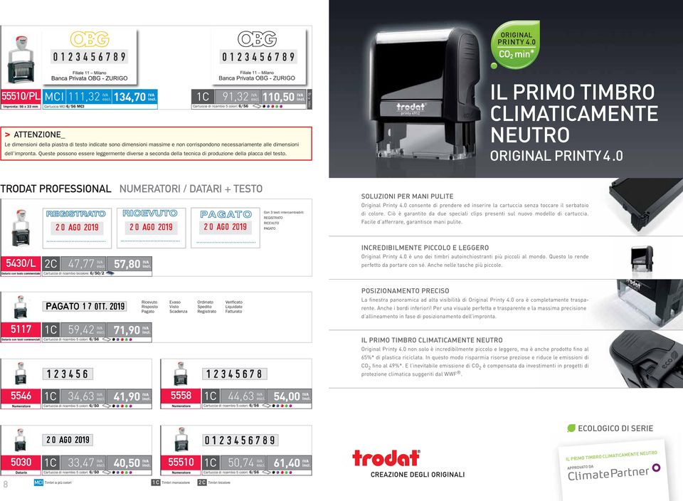 0 TRODAT PROFESSIONAL NUMERATORI / DATARI + TESTO Con 3 testi intercambiabili: REGISTRATO RICEVUTO PAGATO SOLUZIONI PER MANI PULITE Original Printy 4.