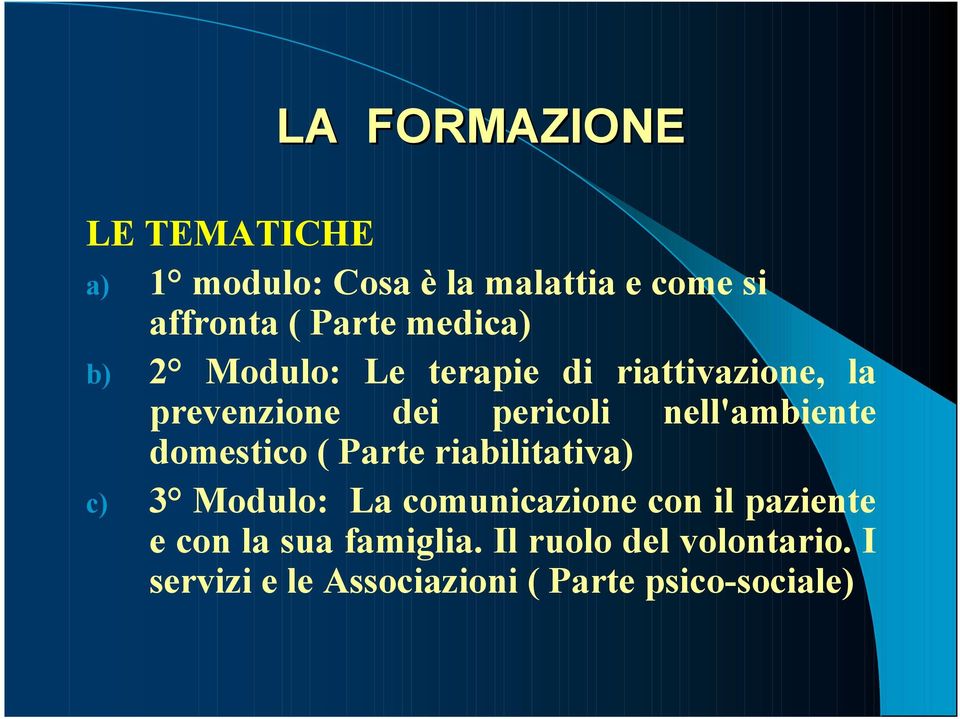 nell'ambiente domestico ( Parte riabilitativa) c) 3 Modulo: La comunicazione con il