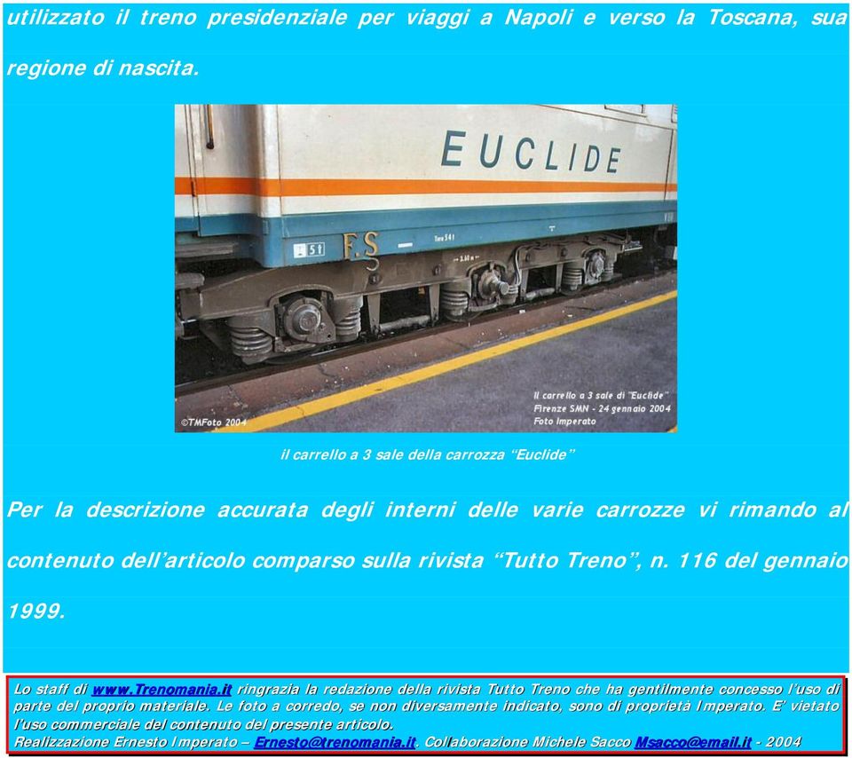 Treno, n. 116 del gennaio 1999. Lo staff di www.trenomania.