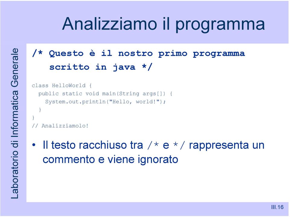 args[]) { System.out.println("Hello, world!"); // Analizziamolo!