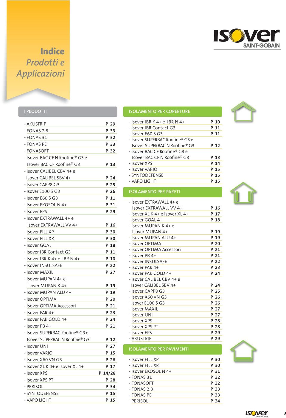 Isover E100 S G3 P 26 - Isover E60 S G3 P 11 - Isover EKOSOL N 4+ P 31 - Isover EPS P 29 - Isover EXTRAWALL 4+ e Isover EXTRAWALL VV 4+ P 16 - Isover FILL XP P 30 - Isover FILL XR P 30 - Isover GOAL