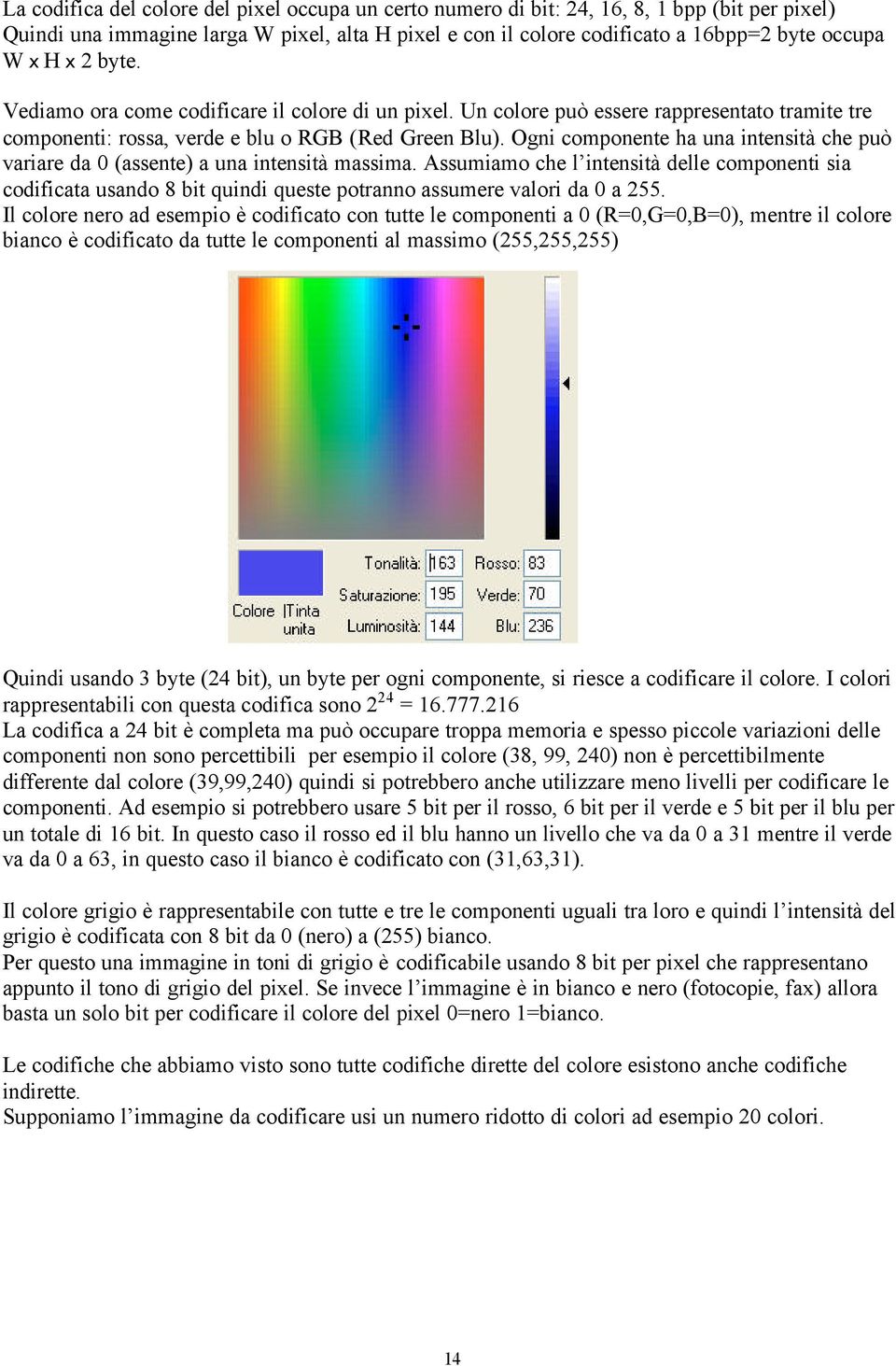 Ogni componente ha una intensità che può variare da 0 (assente) a una intensità massima.