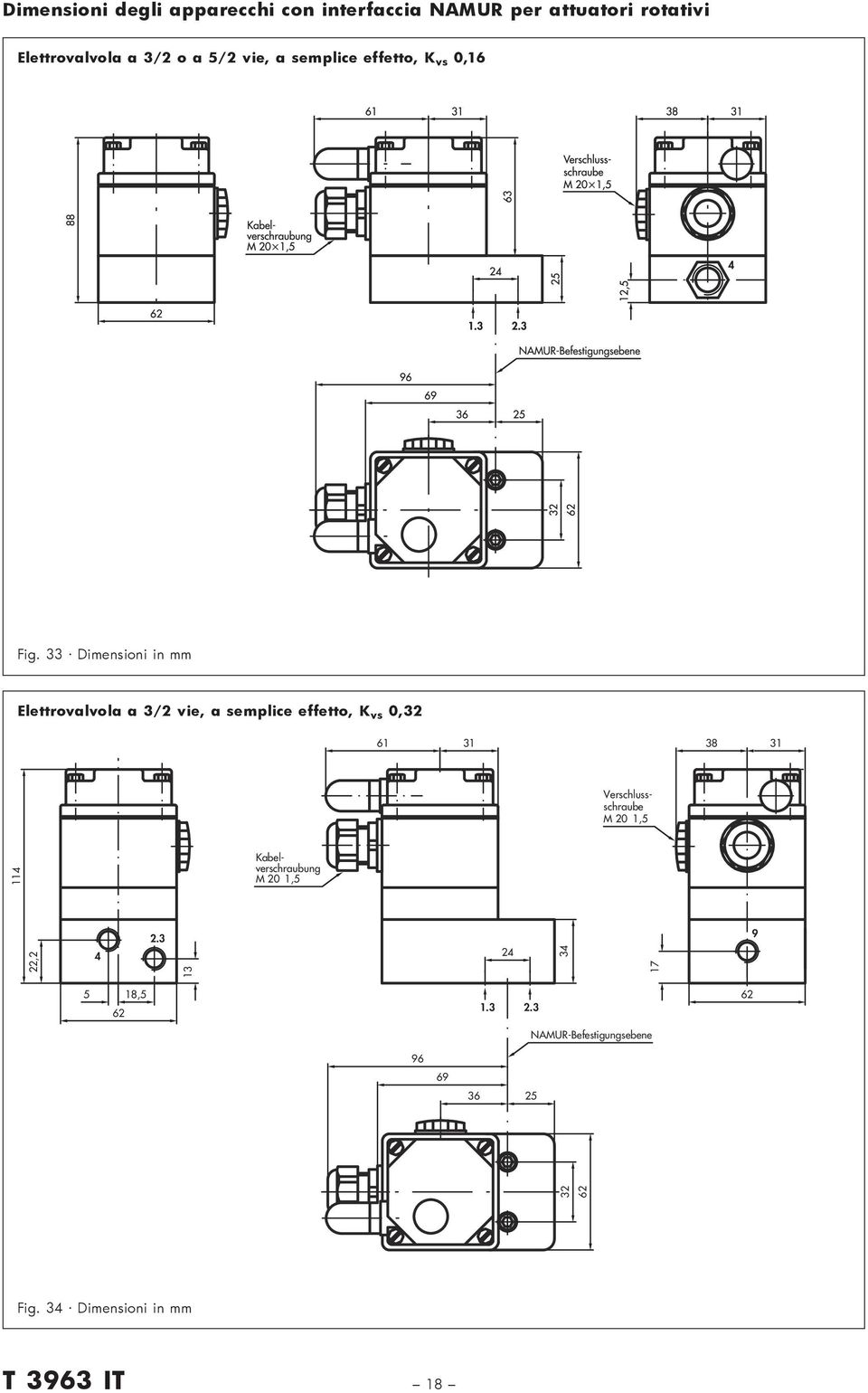 Dimensioni in mm a / vie, a semplice effetto, K vs 0, 6 8,. 7 6.