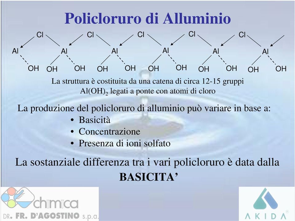 cloro La produzione del policloruro di alluminio può variare in base a: Basicità Concentrazione