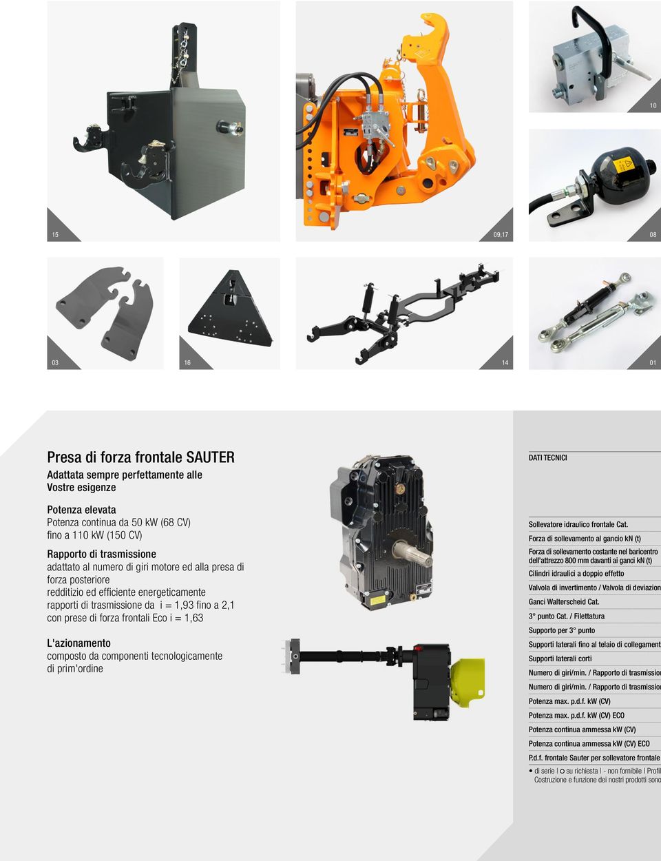 Eco i = 1,63 L'azionamento composto da componenti tecnologicamente di prim'ordine DATI TECNICI Sollevatore idraulico frontale Cat.