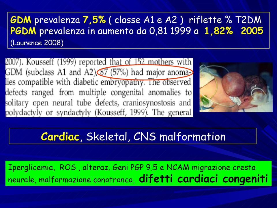 CNS malformation Iperglicemia, ROS, alteraz.