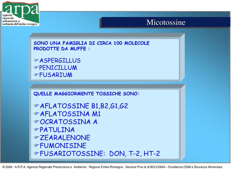 TOSSICHE SONO: AFLATOSSINE B1,B2,G1,G2 AFLATOSSINA M1
