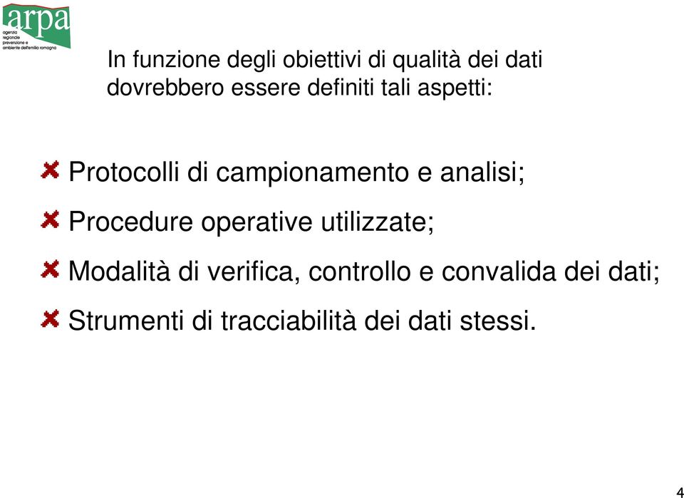 analisi; Procedure operative utilizzate; Modalità di verifica,