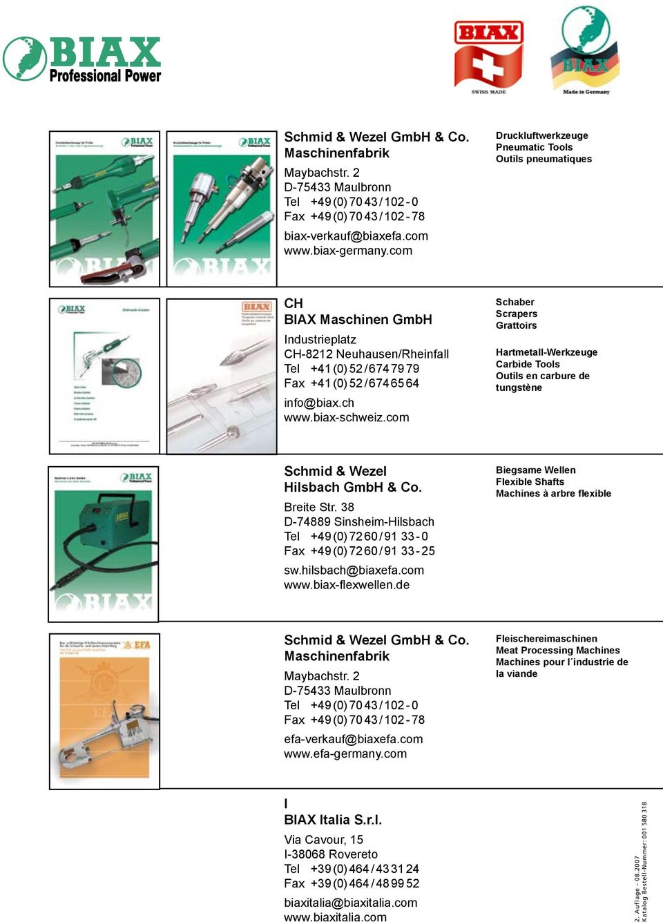 biax-schweiz.com Schaber Scrapers Grattoirs Hartmetall-Werkzeuge Carbide Tools Outils en carbure de tungstène Schmid & Wezel Hilsbach GmbH & Co. Breite Str.