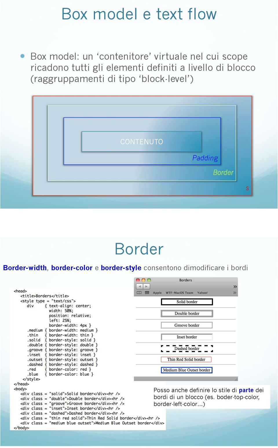 livello di blocco (raggruppamenti di tipo block-level ) CONTENUTO Padding Border s Border