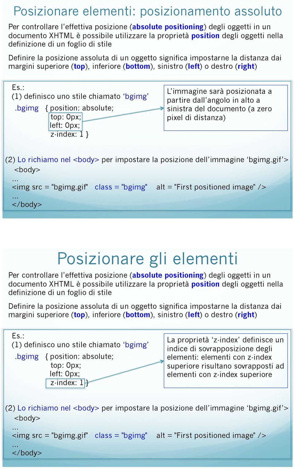 (right) Es.: (1) definisco uno stile chiamato bgimg.