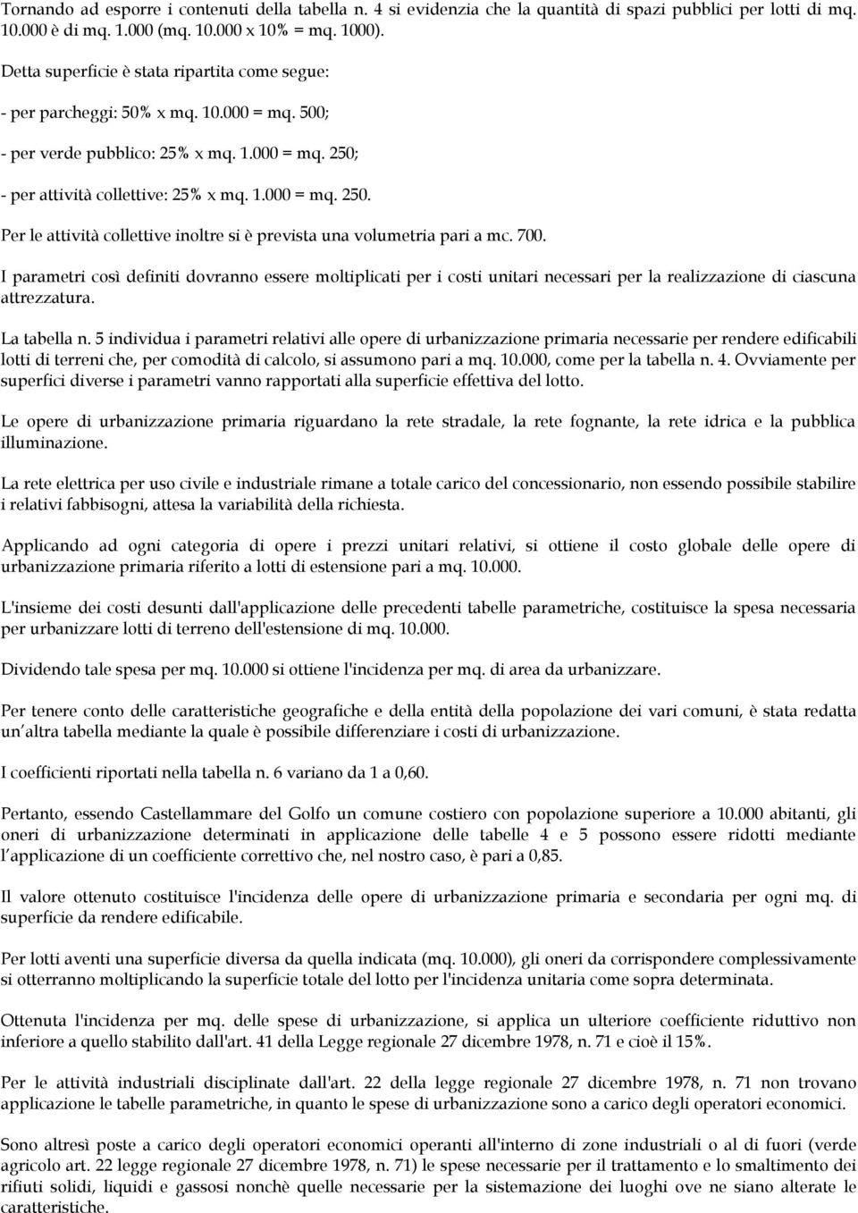 - per attività collettive: 25% x mq. 1.000 = mq. 250. Per le attività collettive inoltre si è prevista una volumetria pari a mc. 700.